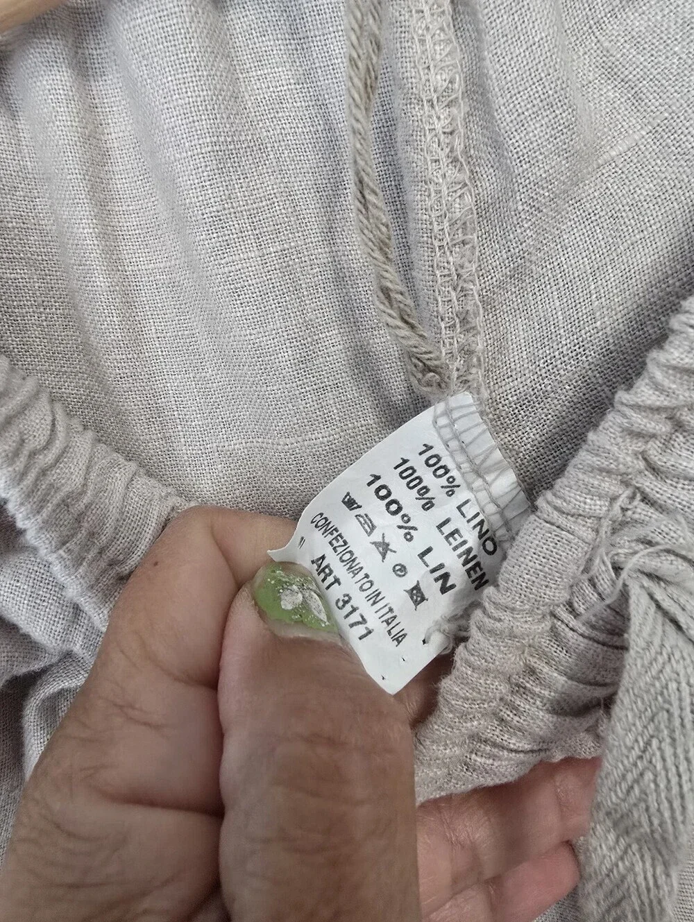 Made In Italy Women's Pull-on Linen Drawstring Pants Beige Waist 25/26